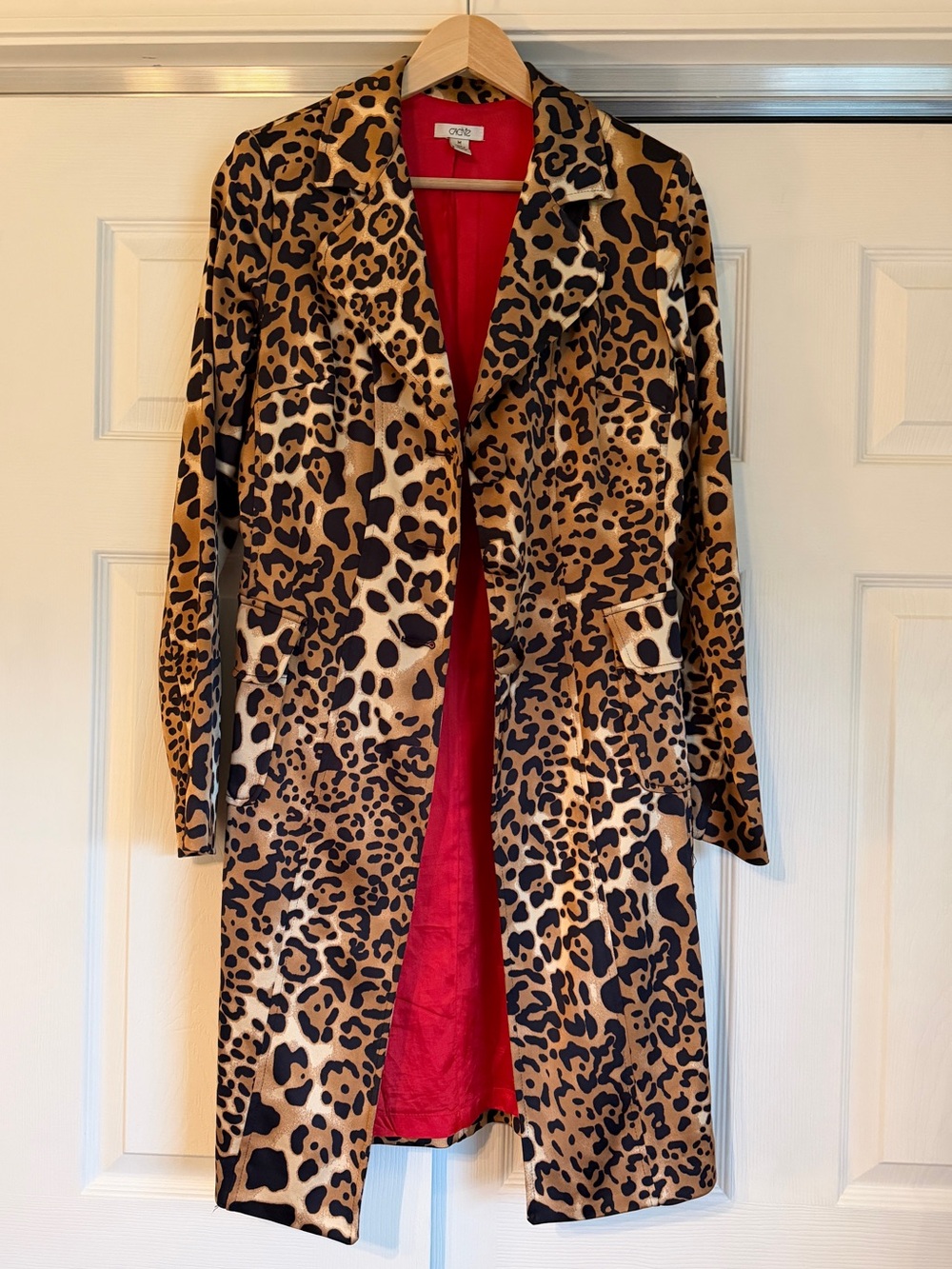 Vintage Cache Leopard Print Satin Jacket Blazer Red Lining Made in USA